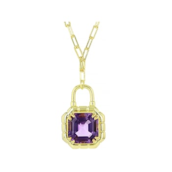 Amethyst Asscher Cut Paperclip Pendant Necklace In 18K Gold Over
Sterling Silver 5.95ct