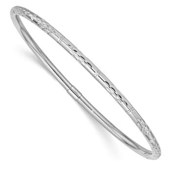 Rhodium Over 14k White Gold Polished Diamond-Cut 3mm Slip-on Bangle