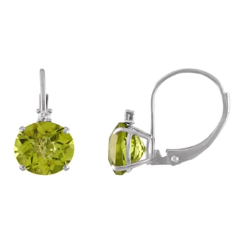 10K White Gold Peridot and Diamond Round Leverback Earrings 2.13ctw