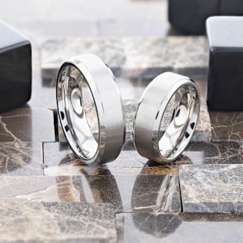 SHIRE Titanium Brushed Center Men’s Flat Wedding Ring with Polished
Beveled Edges 8mm
