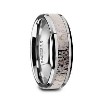 BUCK Polished Beveled Tungsten Carbide Men's Wedding Band with Ombre
Deer Antler Inlay 6mm