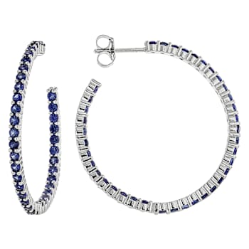 Lab-Created Sapphire Inside-Out Hoop Earrings In Sterling Silver 2.70ctw