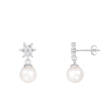 White Cultured Freshwater Pearl 14k White Gold Earrings 7-7.5mm