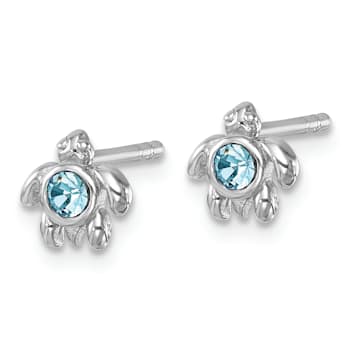 Rhodium Over Sterling Silver Crystal Inlay Tiny Turtle Earrings