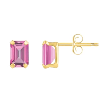 6x4mm Emerald Cut Pink Topaz 10k Yellow Gold Stud Earrings