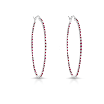 Red Cubic Zirconia, Slim Large Hoop Earrings