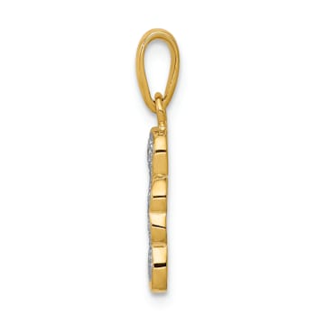 14K Yellow Gold 0.02ct.Diamond Four Leaf Clover Pendant