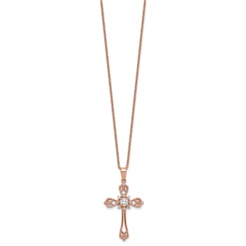 14K Rose Gold Over Sterling Silver Cubic Zirconia Cross with 2 Inch
Extension Necklace