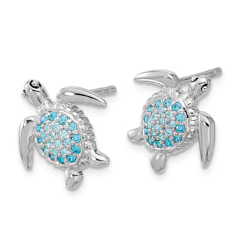 Rhodium Over Sterling Silver Polished Cubic Zirconia Turtle Post Earrings