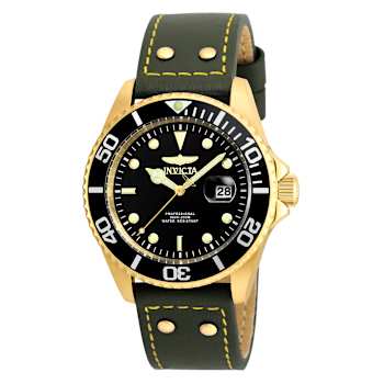 Invicta Pro Diver 43mm Black Dial Leather Band Quartz Watch