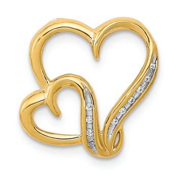 14K Two-tone Gold Diamond Double Heart Chain Slide Pendant