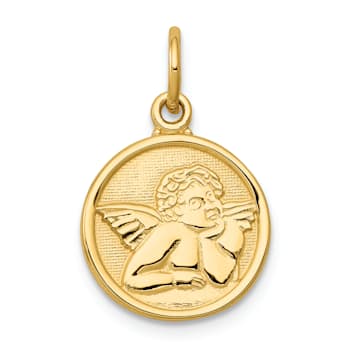 14k Yellow Gold Polished and Textured Angel Pendant