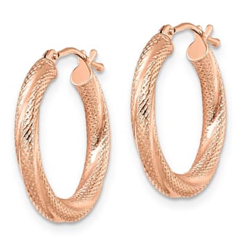 10k Rose Gold 21mm x 3mm Textured Hinged Hoop Earrings