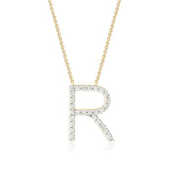 Lab-Grown Diamond Initial R Necklace In 14K Gold Over Sterling Silver 0.50ctw