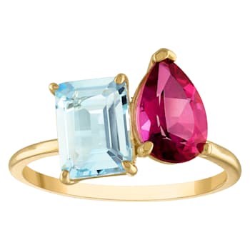 10K Yellow Gold Blue and Pink Topaz Ring 2.75ctw