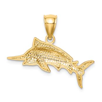 14k Yellow Gold Diamond-Cut and Brushed Marlin Fish Pendant