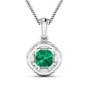 2.07ctw 14K White Gold Zambian Emerald and White Diamond Pendant with 18
inch Cable Chain