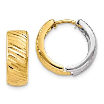 14k Yellow Gold and 14k White Gold Textured 9/16" Hoop Earrings
