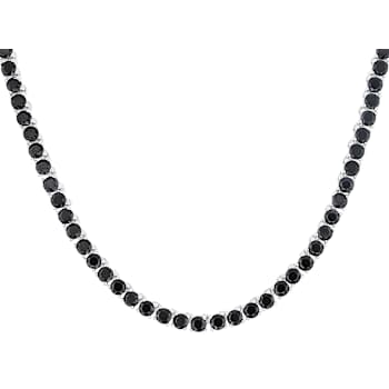 Black Spinel Tennis Necklace In Rhodium Over Brass 18 Inch 138.57ctw