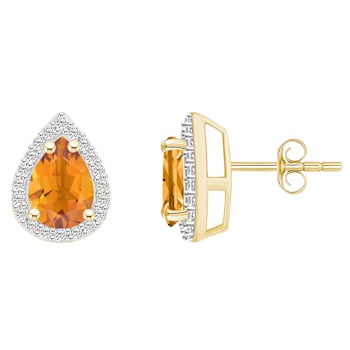 7x5mm Pear Shape Citrine And Created White Sapphire 10k Yellow Gold Halo
Stud Earrings
