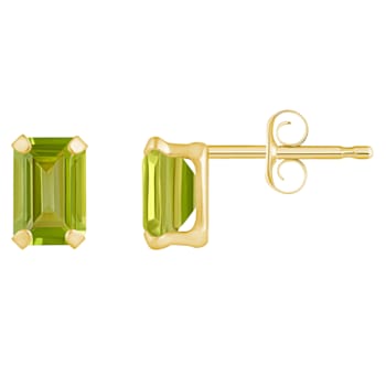 6x4mm Emerald Cut Peridot 10k Yellow Gold Stud Earrings