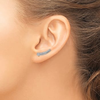 Rhodium Over 14K White Gold Lab Grown Diamond Ear Climber Earrings
