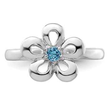 Sterling Silver Stackable Expressions Polished Flower Blue Topaz Ring 0.1ctw