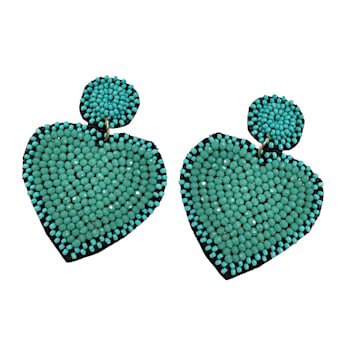 Off Park® Collection, Two tone Teal Seed Bead Heart Earring