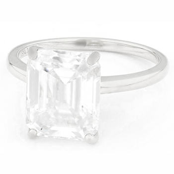 Large Emerald-Cut Moissanite Solitaire Ring In Sterling Silver