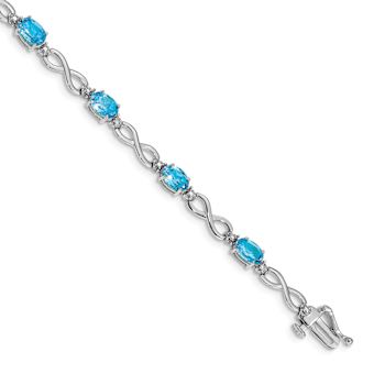 Rhodium Over 10k White Gold Blue Topaz and Diamond Infinity Bracelet