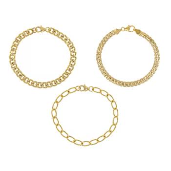 Curb Link Bracelet Set Of Three In 18K Gold Over Bronze