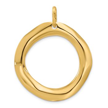 14K Yellow Gold with White Rhodium Diamond Textured Circle Pendant