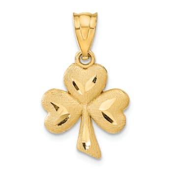 14k Yellow Gold Diamond-Cut and Brushed Shamrock Pendant