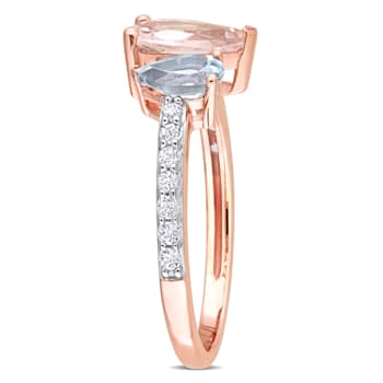2ctw Morganite, Aquamarine And White Topaz 10k Rose Gold Ring