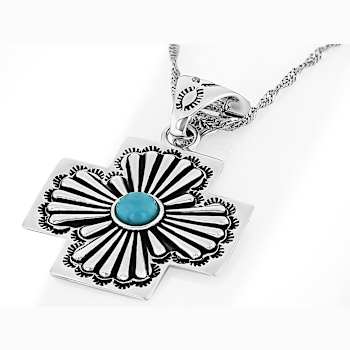 Kingman Turquoise Cross Enhancer In Sterling Silver
