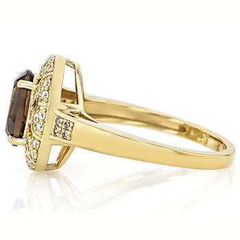 Smoky Quartz, Champagne Diamond And White Zircon Ring In 18K Gold Over
Sterling Silver 1.80ctw