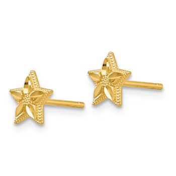 14k Yellow Gold Polished and Diamond-Cut 6mm Star Stud Earrings
