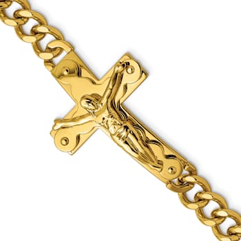 Stainless Steel Polished Yellow IP-plated Crucifix Bracelet