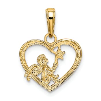 14K Two-tone Gold  Textured Angel in Heart with Star Pendant