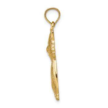 14k Yellow Gold Textured Sitting Cat Pendant