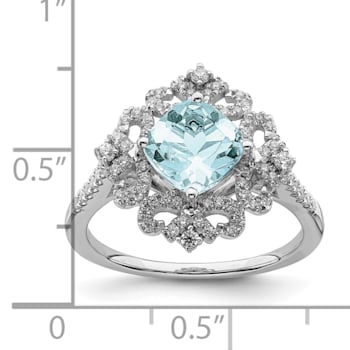 Rhodium Over 14K White Gold Aquamarine Vintage Diamond Halo Engagement Ring
