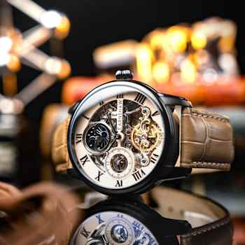 Thomas Earnshaw Longitude Automatic Tan Dial Brown Stainless Steel Band
Skeleton Watch