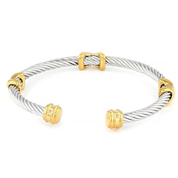 Two-Tone Cable With "X" Cuff Bracelet 4mm