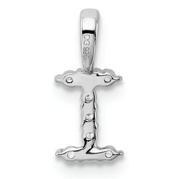 Rhodium Over 14K White Gold Lab Grown Diamond Letter I Initial Pendant