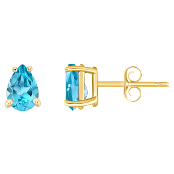 6x4mm Pear Shape Blue Topaz 14k Yellow Gold Stud Earrings