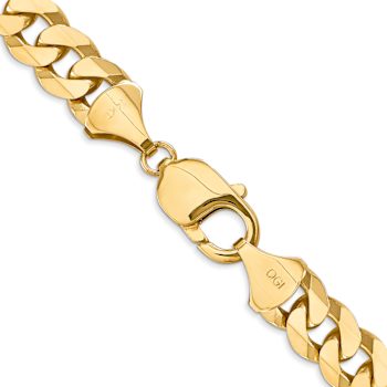 14k Yellow Gold 9.5mm Solid Flat Beveled Curb 20 Inch Chain