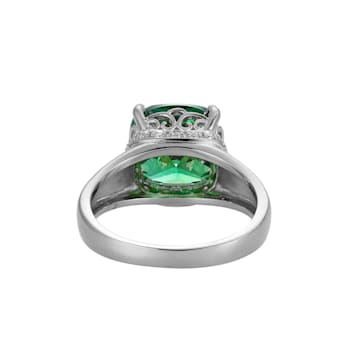 Green And White Cubic Zirconia Platinum Over Silver May Birthstone Ring 5.23ctw