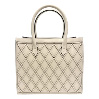 Valentino Garavani Beehive Lattice Ivory Studded Leather Crossbody Tote Bag