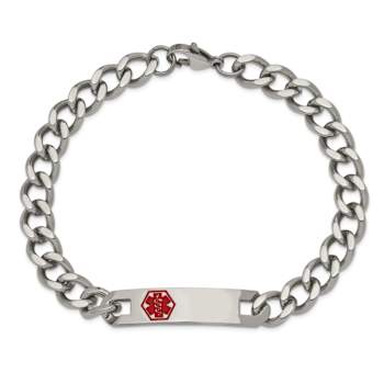 Stainless Steel Polished with Red Enamel 9.5-inch Medical ID Bracelet