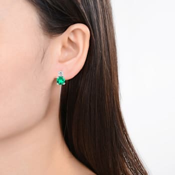 Green Lab Created Emerald and Moissanite Sterling Silver Stud Earrings
